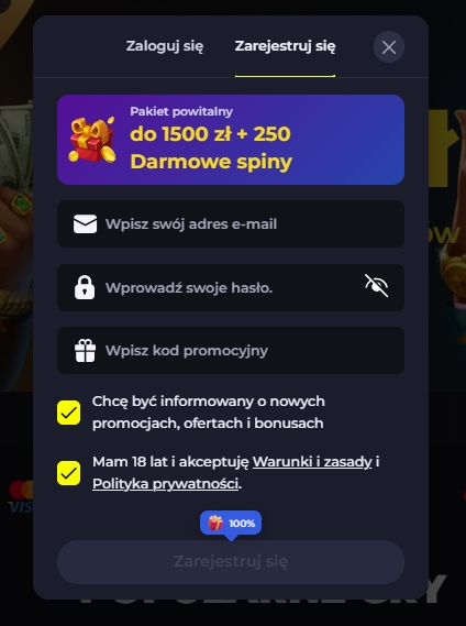 Formularz rejestracyjny w BDMBet Casino